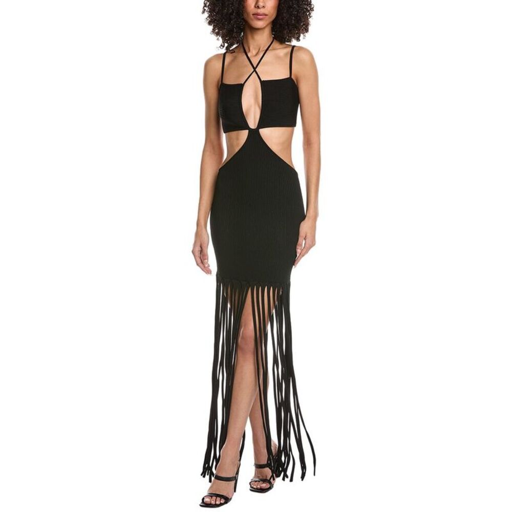 Lapointe Womens  Crepe Matte Cutout Strap Midi Dress, Black